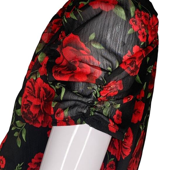 Disney Pixar Coco Sheer Floral Print Dress Black Red Green Short Sleeve … - Picture 8 of 9